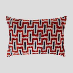 Silk Velvet Ikat Pillow Cover - Coral Antracite Covers - thumbnail 1