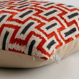 Silk Velvet Ikat Pillow Cover - Coral Antracite Covers - thumbnail 2