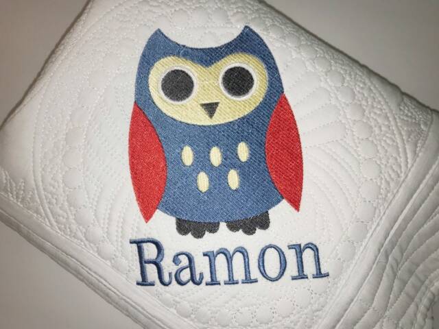 Personalized Owl Baby Quilt, Embroidered Nursery Blanket - image 1