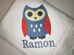 Personalized Owl Baby Quilt, Embroidered Nursery Blanket - thumbnail 1