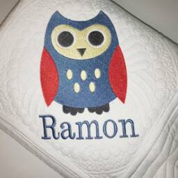 Personalized Owl Baby Quilt, Embroidered Nursery Blanket - thumbnail 3