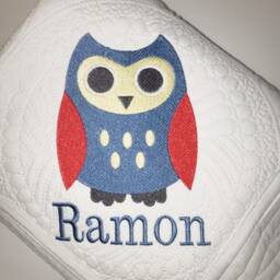 Personalized Owl Baby Quilt, Embroidered Nursery Blanket - thumbnail 2