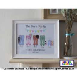 Family Wellie Boot Personalised Handmade Framed A4 Picture Print Mum Dad Grandparent Wife Daughter Sister Birthday Fathers Day Gift - thumbnail 3