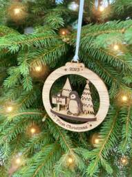 Personalized Baby's First Christmas Ornament 3D Oak Bauble