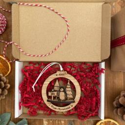 Personalized Baby's First Christmas Ornament 3D Oak Bauble - thumbnail 3