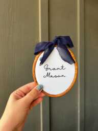 Hand Embroidered Baby Name Hoop Blue Hues Nursery Decor - thumbnail 1