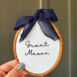 Hand Embroidered Baby Name Hoop Blue Hues Nursery Decor - thumbnail 3