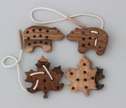 Wooden Lacing Toy Bear Leaf For 1st Birthday Gift, Montessori Educational Learning Toddler Toys, Baby Boy Girl Waldorf Kids - thumbnail 1