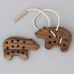 Wooden Lacing Toy Bear Leaf For 1st Birthday Gift, Montessori Educational Learning Toddler Toys, Baby Boy Girl Waldorf Kids - thumbnail 2