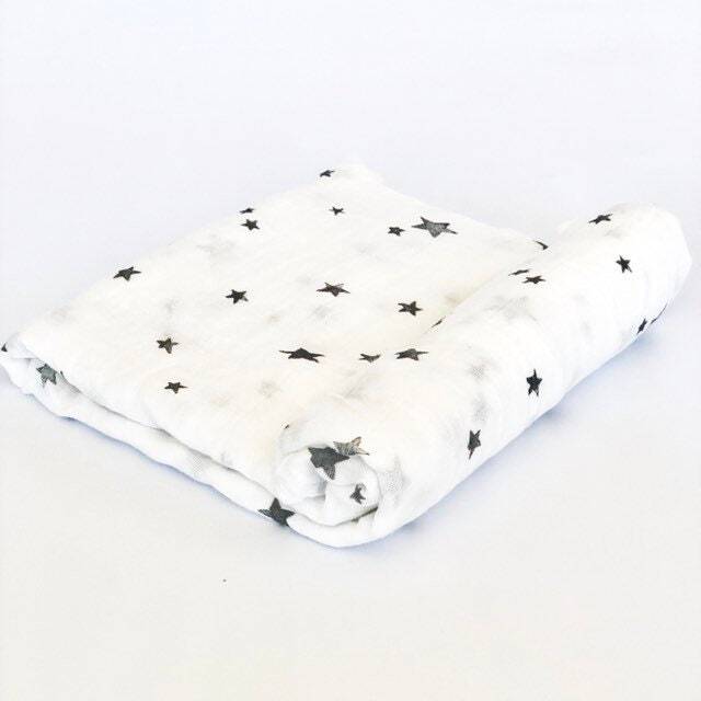 Organic Bamboo Grey Star Muslin Baby Swaddle Blanket - image 1