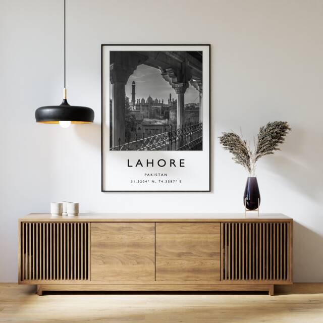 Lahore Pakistan Travel Poster Black & White City Art Print - image 1