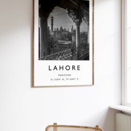 Lahore Pakistan Travel Poster Black & White City Art Print - thumbnail 2