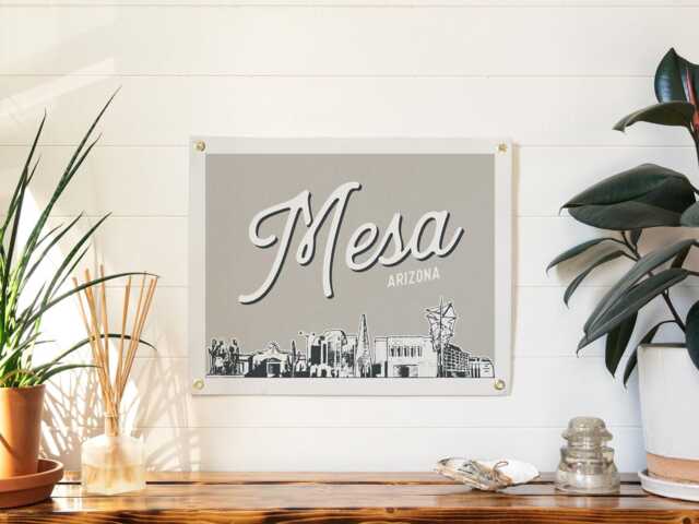 Mesa, Arizona Felt Poster Banner - City Skyline Wall Art Print Sign. Vintage City Line Drawing Pennant Home Decor. Handmade Gift Idea - image 1