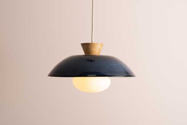 Blue Dawn Pendant Light in Ceramic & Oak - image 1