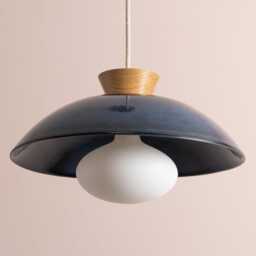 Blue Dawn Pendant Light in Ceramic & Oak - thumbnail 3