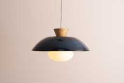Blue Dawn Pendant Light in Ceramic & Oak - thumbnail 1