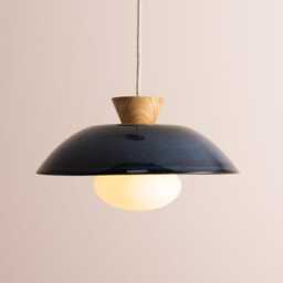 Blue Dawn Pendant Light in Ceramic & Oak - thumbnail 1