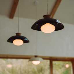Blue Dawn Pendant Light in Ceramic & Oak - thumbnail 2