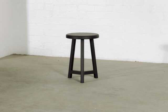 Black Round Stool - Wooden Side Table - image 1