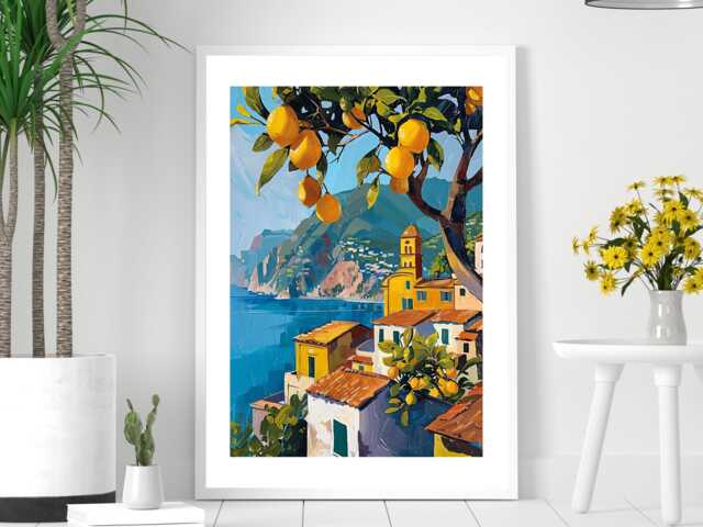 Coastal Beauty - Abstract Art Coast Sea Lemon Fruit Summer Wall Print Gift Idea Bespoke Poster A5 A4 A3 Framed Or Unframed - image 1