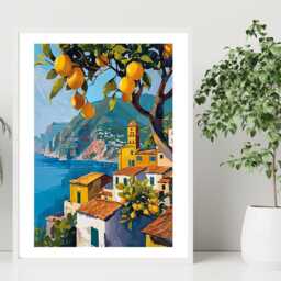 Coastal Beauty - Abstract Art Coast Sea Lemon Fruit Summer Wall Print Gift Idea Bespoke Poster A5 A4 A3 Framed Or Unframed - thumbnail 3