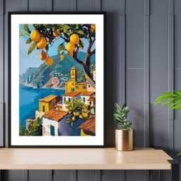 Coastal Beauty - Abstract Art Coast Sea Lemon Fruit Summer Wall Print Gift Idea Bespoke Poster A5 A4 A3 Framed Or Unframed - thumbnail 4