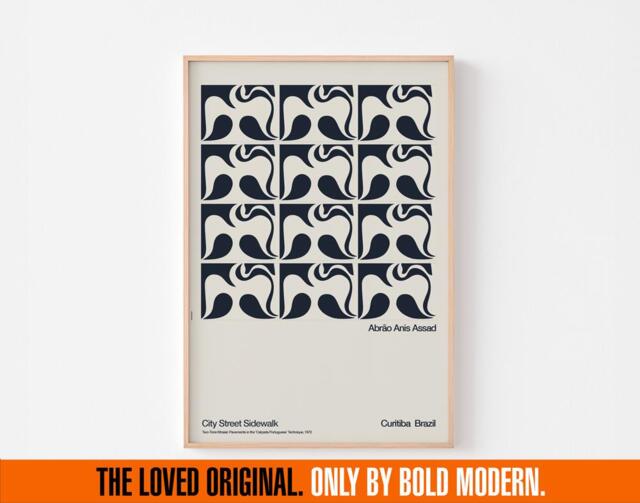 Curitiba Sidewalk Poster Print Wall Art - Pombos Correio - Modernist Carrier Pigeon Pattern Brazil Paranista Movement - image 1