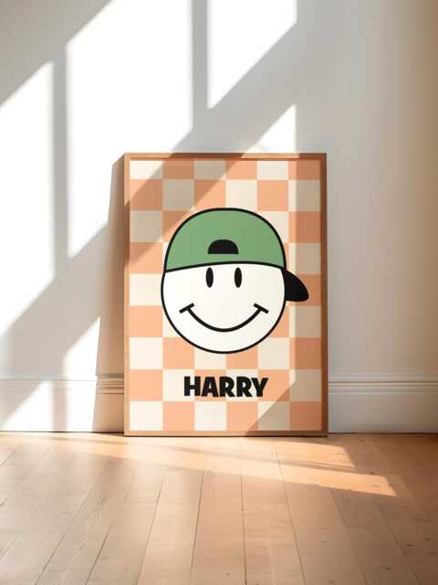 Smiley Face, Cool Kids Print, Boys Bedroom Checkerboard, Retro Style Prints, Skater, Positive Poster, Teen Room Skateboard - image 1