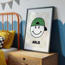 Smiley Face, Cool Kids Print, Boys Bedroom Checkerboard, Retro Style Prints, Skater, Positive Poster, Teen Room Skateboard - thumbnail 2