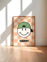 Smiley Face, Cool Kids Print, Boys Bedroom Checkerboard, Retro Style Prints, Skater, Positive Poster, Teen Room Skateboard - thumbnail 1