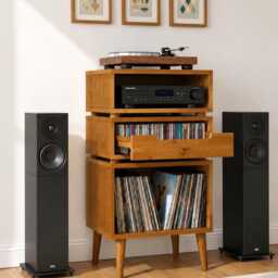 Retro Solid Wood Record Player Stand With Vinyl Storage, Cd Drawer & Hifi Rack - thumbnail 2