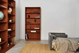 Bookcase, Bookshelf Made Of Oak Vaneer - Teak Colour Livlo T-R06 - thumbnail 1