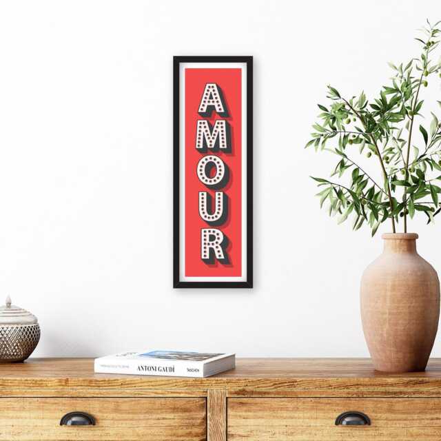 Framed Amour Sign, Vertical Prints, Print, French Quote Hallway Art Framed, Valentines Gifts, Print - image 1