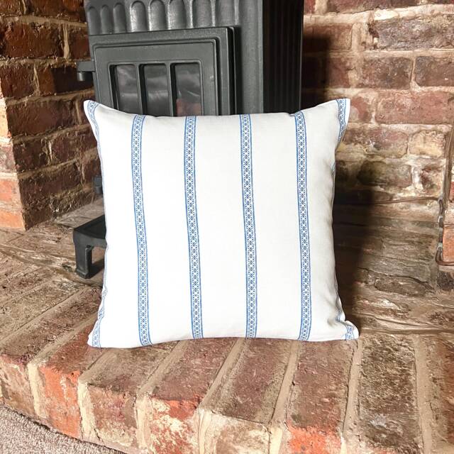 1396. Camilla Stripe Indigo Blue, Handmade 100% Cotton Cushion Cover, Various Sizes - image 1