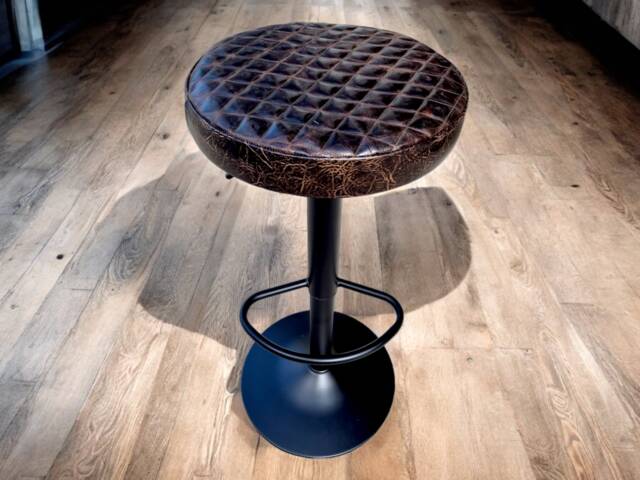 Vintage Diamond Stitched Walnut Leather - Real Leather Adjustable Height + 360 Rotating Seat Counter Stool/Barstool Gl - image 1