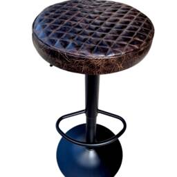 Vintage Diamond Stitched Walnut Leather - Real Leather Adjustable Height + 360 Rotating Seat Counter Stool/Barstool Gl - thumbnail 3