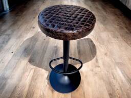 Vintage Diamond Stitched Walnut Leather - Real Leather Adjustable Height + 360 Rotating Seat Counter Stool/Barstool Gl - thumbnail 1