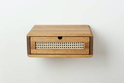 Floating Nightstand With Rattan Drawer in Solid Oak - Light Modern Wall Hung