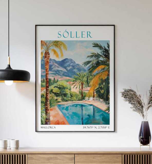 Soller Travel Print, Poster, Mallorca Wall Art, Spanish Decor, Village Landscape Gift - image 1