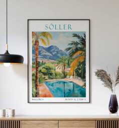 Soller Travel Print, Poster, Mallorca Wall Art, Spanish Decor, Village Landscape Gift - thumbnail 1