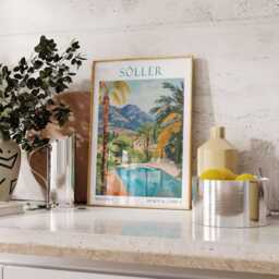 Soller Travel Print, Poster, Mallorca Wall Art, Spanish Decor, Village Landscape Gift - thumbnail 2