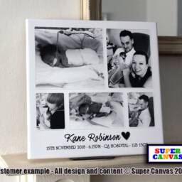 Newborn Baby Boy Girl Personalised Family 5 Picture Photo Wall Art Framed Canvas Print New Parents Grandparents Friend Gift - thumbnail 4