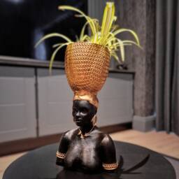 Handmade Harvest Goddess Planter - Black Woman Bust Statue, Gold Accents - thumbnail 2
