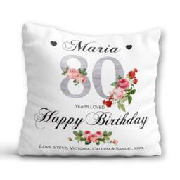 80Th Birthday Cushion Her Birthday Gift Women Personalised 80 Years Loved Floral Pillow Mum Nan Nana Nanny Aunt Auntie Grandma Gran - thumbnail 2