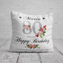 80Th Birthday Cushion Her Birthday Gift Women Personalised 80 Years Loved Floral Pillow Mum Nan Nana Nanny Aunt Auntie Grandma Gran - thumbnail 1