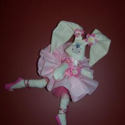 Plush Ballerina Bunny , Fabric Wall Art Pink Tutu Handmade Bedroom Nursery 16.5 - thumbnail 2