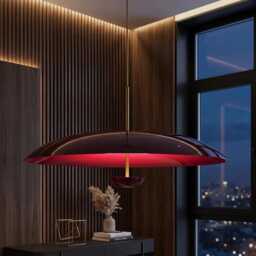 Mid Century Modern Dome Pendant Light - Large Burgundy Enamel Hanging Lamp Mcm Chandelier For Dining Room, Kitchen Island, Living Rooms - thumbnail 2