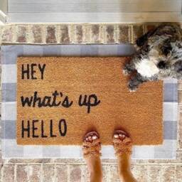 Hey What's Up Hello Doormat, Hand-Painted Trendy Welcome Mat, Summer Doormat, Spring Housewarming Gift - thumbnail 2