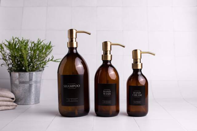 Amber Glass Soap Dispenser Refillable Bottle With Brass Pump - image 1