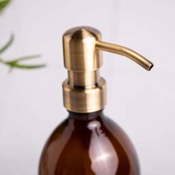 Amber Glass Soap Dispenser Refillable Bottle With Brass Pump - thumbnail 3